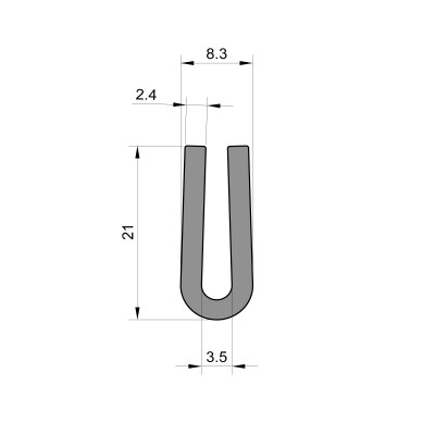 Rounded Rubber U Channel (3mm to 3.5mm Panel Gap x 21mm High x 2.4mm Thick) Rounded Rubber U Channel (3mm to 3.5mm Panel Gap x 21mm High x 2.4mm Thick)