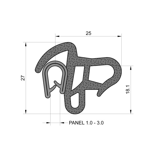 Self-Gripping Rubber Edge Trim With Large Side Bulb Seal (To Fit 1mm to 3mm Panel)
