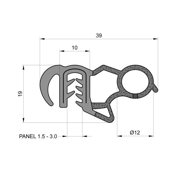 Self-Gripping Rubber Edge Trim With Side Bulb Seal (To Fit 1.5mm to 3mm Panel)