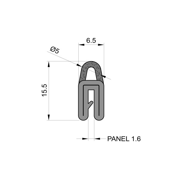 Self-Gripping Rubber Edge Trim With 5mm Top Seal (To Fit 1.6mm Panel)