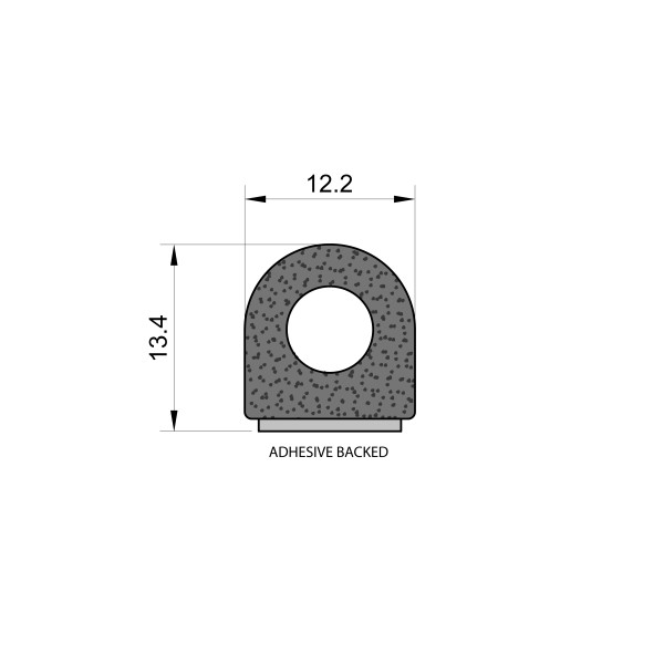Self-Adhesive D Shaped Sponge Rubber Seal (12.2mm x 13.4mm)