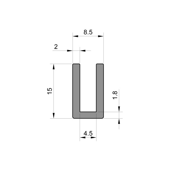 Square Rubber U Channel (4.5mm Panel Gap x 15mm High x 2mm Thick)