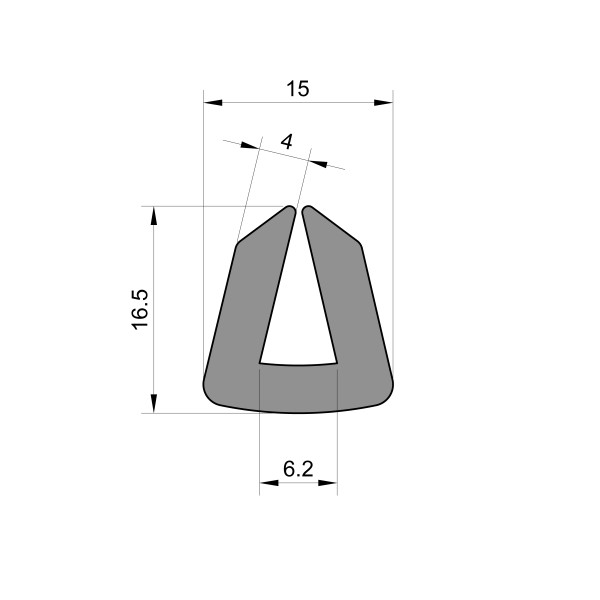 Square Rubber U Channel (6.2mm Panel Gap x 16.5mm High x 4mm Thick)