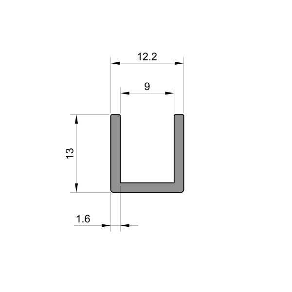 Square Rubber U Channel (9mm Panel Gap x 13mm High x 1.6mm Thick)