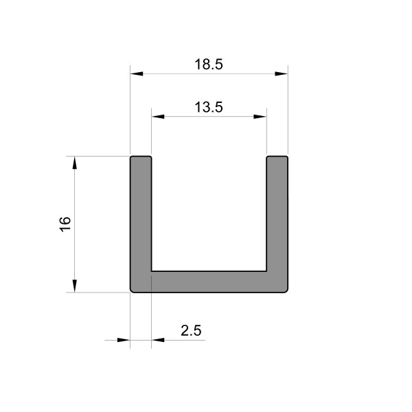 Square Rubber U Channel (13.5mm Panel Gap x 16mm High x 2.5mm Thick)