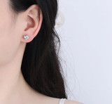 Earrings - S925 Sterling Silver Post 18K White Gold Plated Classic Stud Earring for Women, Hypoallergenic Minimalist Round Earring for Sensitive Ears (5mm)