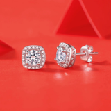 Earrings - S925 Sterling Silver Post 18K White Gold Plated Round Cubic Zirconia Stud Earring with Square Halo, Hypoallergenic Dazzling CZ Stud (10mm)