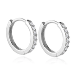Earrings - S925 Sterling Silver Post 18K White Gold Plated Single Row Cubic Zirconia Huggie Hoop Earring, Hypoallergenic Hoop for Sensitive Ears (10mm) Earrings - S925 Sterling Silver Post 18K White Gold Plated Single Row Cubic Zirconia Huggie Hoop Earring, Hypoallergenic Hoop for Sensitive Ears (10mm)