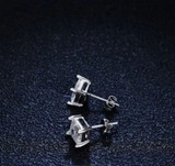 Earrings - S925 Sterling Silver Post 18K White Gold Plated Princess Cut Simulated Diamond Stud Earring for Women, Square CZ Stud for Sensitive Ears (8mm)