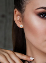 Earrings - 18K Gold Plated S925 Sterling Silver Post Big Brilliant Simulated Diamond CZ Round Halo Stud Earring for Women, Hypoallergenic for Sensitive Ears (8.5mm)