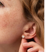 Earrings - 18K Gold Plated S925 Sterling Silver Post Big Brilliant Simulated Diamond CZ Square Halo Stud Earring for Women, Hypoallergenic for Sensitive Ears (10mm)
