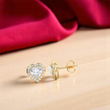 Earrings - S925 Sterling Silver Heart Halo Stud Earring – 14K Gold-Plated Brilliant Cubic Zirconia Hypoallergenic Stud for Women (9mm)