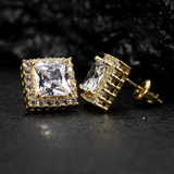 Earrings - S925 Sterling Silver Square Cluster Stud Earring – 14K Gold-Plated Brilliant Cubic Zirconia Hypoallergenic Stud for Women (10mm)