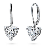 Earrings - 925 Sterling Silver Heart 5A Cubic Zirconia Dangle Earring – 18K White Gold Plated Hypoallergenic Lever back Dangling Earring for Women (7mm)