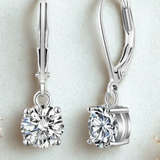 Earrings - Silver Dangle Round 5A Cubic Zirconia Earring – Sparkling Hypoallergenic Leverback Dangling Earring for Women (7mm)