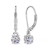 Earrings - Silver Dangle Round 5A Cubic Zirconia Earring – Brilliant Solitaire Hypoallergenic Leverback Dangling Earring for Women (7mm)