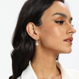 Earrings - Silver Dangle Square Halo 5A Cubic Zirconia Earring – Sparkling Hypoallergenic Leverback Dangling Earring for Women (7mm)