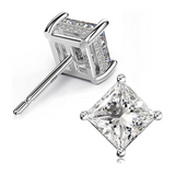 Earrings - 925 sterling silver earrings 14K Small Gold Plated Princess Cut Cubic Zirconia Stud – Sparkling Solitaire Hypoallergenic Earring for Women (8.5mm)