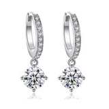 Earrings - Sterling Silver Round Cubic Zirconia Dangle Earring – Huggie Sparkling Solitaire Hypoallergenic Earring for Women