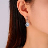 Earrings - Sterling Silver Teardrop Halo Cubic Zirconia Dangle Earring – Huggie Sparkling Hypoallergenic Earring for Women