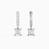 Earrings - Sterling Silver Princess Cut Cubic Zirconia Dangle Earring – Huggie Sparkling Hypoallergenic Earring for Women