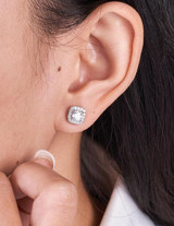Earrings - Sterling Silver Square Halo Cubic Zirconia Stud Earring – Sparkling Hypoallergenic Earring for Women