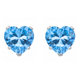 Earrings - Sterling Silver Blue Topaz Cubic Zirconia Heart Cut Studs (5mm)