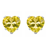 Earrings - Sterling Silver Yellow Topaz Cubic Zirconia Heart Cut Studs (5mm)