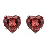 Earrings - Sterling Silver Garnet Cubic Zirconia Heart Cut Studs (5mm)