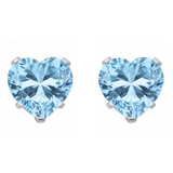 Earrings - Sterling Silver Aquamarine Cubic Zirconia Heart Cut Studs (5mm)