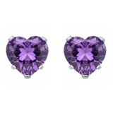 Earrings - Sterling Silver Amethyst Cubic Zirconia Heart Cut Studs (5mm)