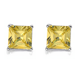 Earrings - Sterling Silver Rhodium Plated Citrine Cubic Zirconia Princess Cut Studs (5mm)