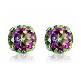 Earrings - Sterling Silver Rhodium Plated Mystic Rainbow Topaz Cubic Zirconia Round Cut Studs (5mm)