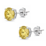 Earrings - Sterling Silver Rhodium Plated Citrine Cubic Zirconia Round Cut Studs (5mm)