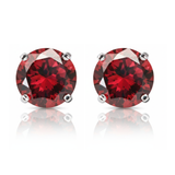 Earrings - Sterling Silver Rhodium Plated Garnet Cubic Zirconia Round Cut Studs (5mm)