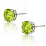 Earrings - Sterling Silver Rhodium Plated Peridot Cubic Zirconia Round Cut Studs (5mm)