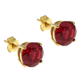 Earrings - Sterling Silver Gold Plated Ruby Cubic Zirconia Round Cut Studs (6mm)