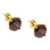 Earrings - Sterling Silver Gold Plated Garnet Cubic Zirconia Round Cut Studs (6mm)