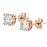 Earrings - 925 Sterling Silver Rose Gold Plated Clear Cubic Zirconia Round Cut Studs (5mm)