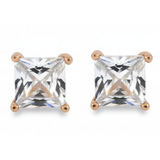 Earrings - 925 Sterling Silver Rose Gold Plated Clear Cubic Zirconia Princess Cut Studs (5mm)