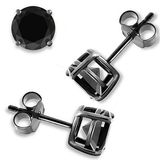 Earrings - Sterling Silver Black Plated Black Simulated Diamond Round Cut Studs (5mm)