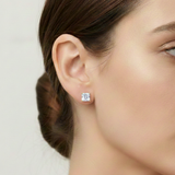 2 Pair Set - 925 Sterling Silver Post Stud Earrings 18K Gold Plated Clear CZ Round Halo & Princess Cut (8.5mm/7mm)