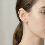 925 Sterling Silver Post Stud Earrings 18K Rose Gold Plated Clear CZ Round Halo Cut (8.5mm)