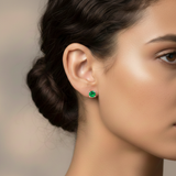 925 Sterling Silver Post Stud Earrings 18K White Gold Plated Emerald CZ Round Cut (8mm)