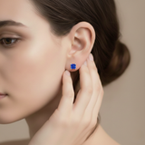 925 Sterling Silver Post Stud Earrings 18K White Gold Plated Dark Blue CZ Princess Cut (8mm)