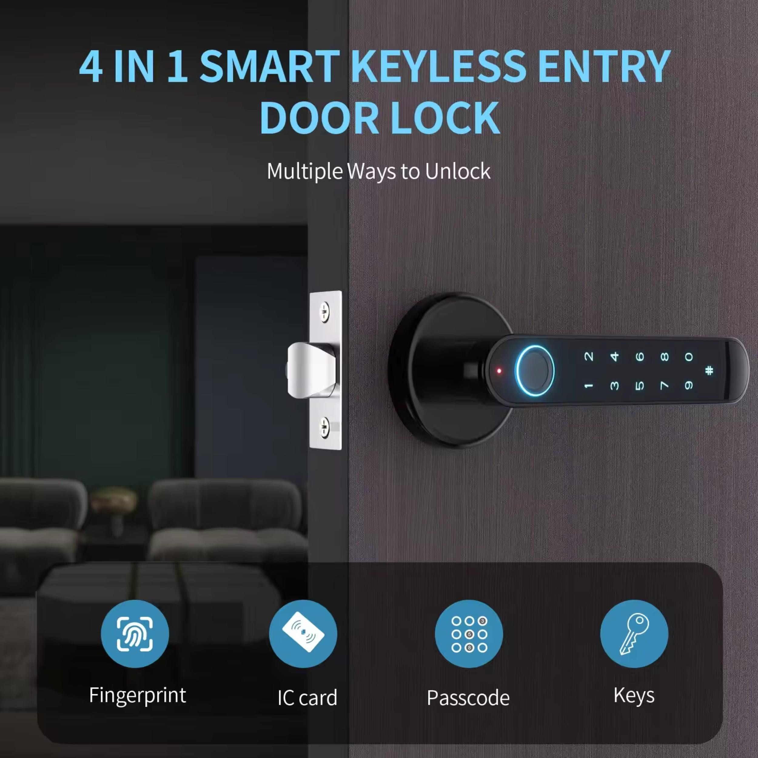 Fingerprint Door knob,  5-in-1 Smart Door Lock, Fingerprint, Passcode, Card, App, Key