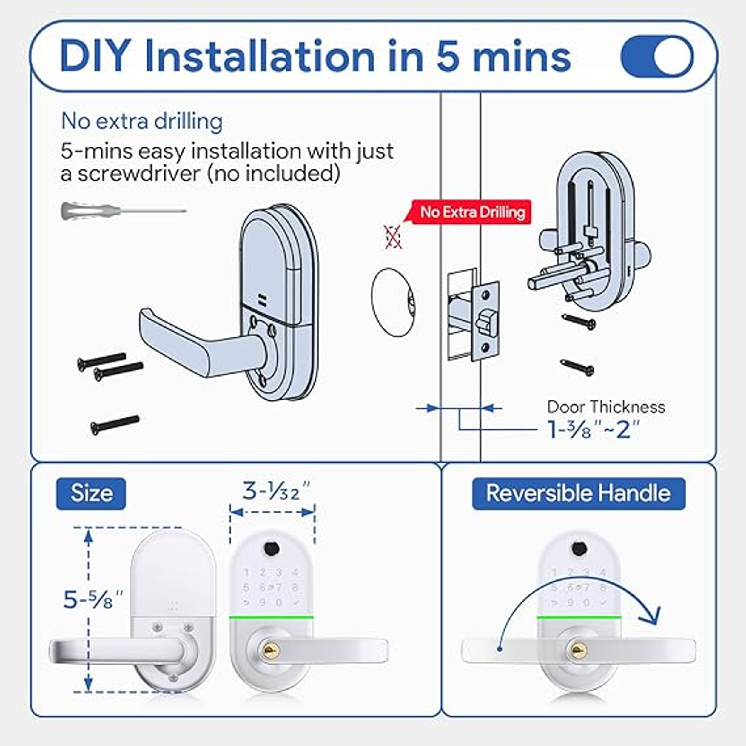 Keyless Entry Door Lock, Fingerprint Smart Door Lock with Keypad and Handle