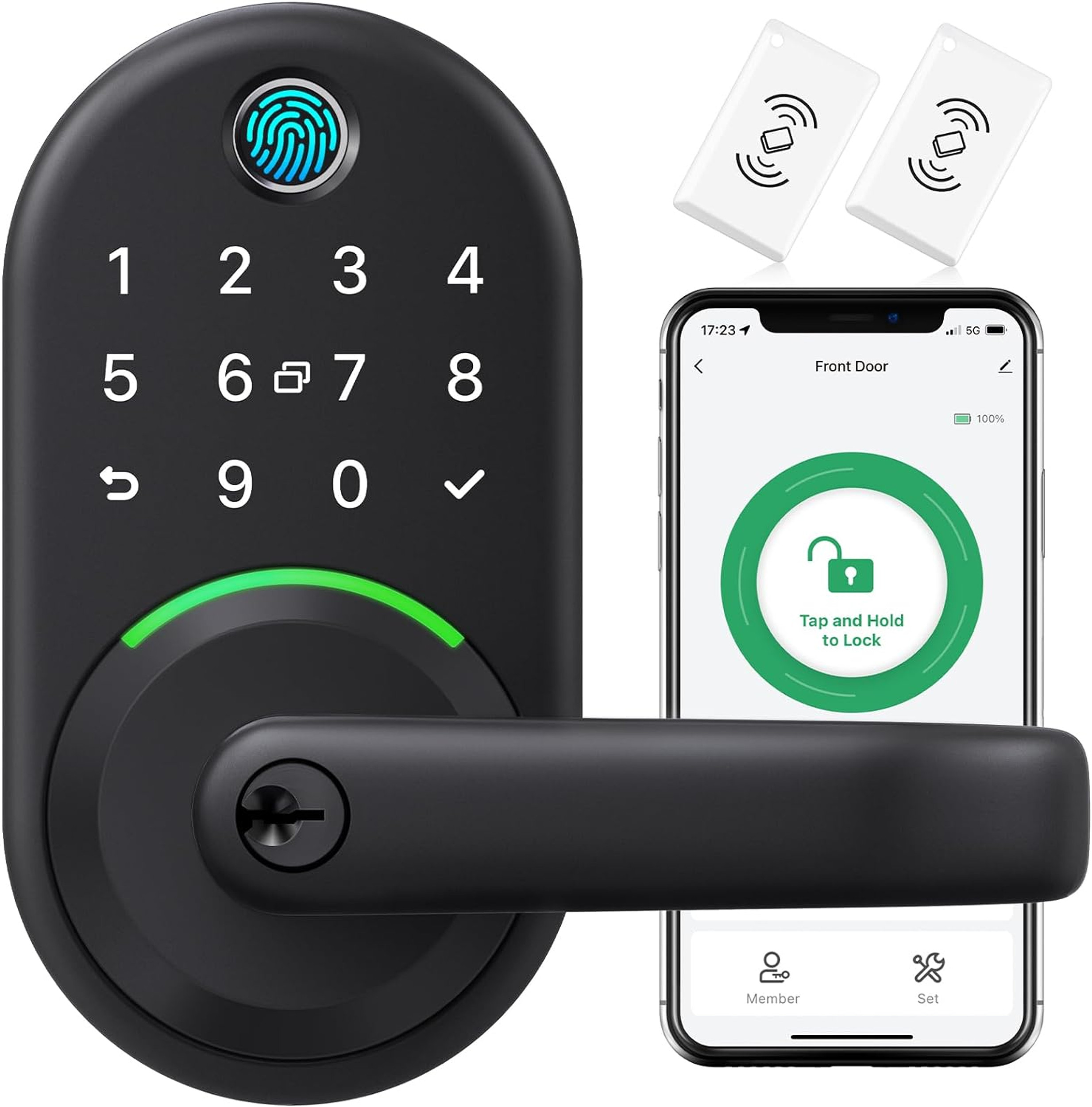 Keyless Entry Door Lock, Fingerprint Smart Door Lock with Keypad and Handle