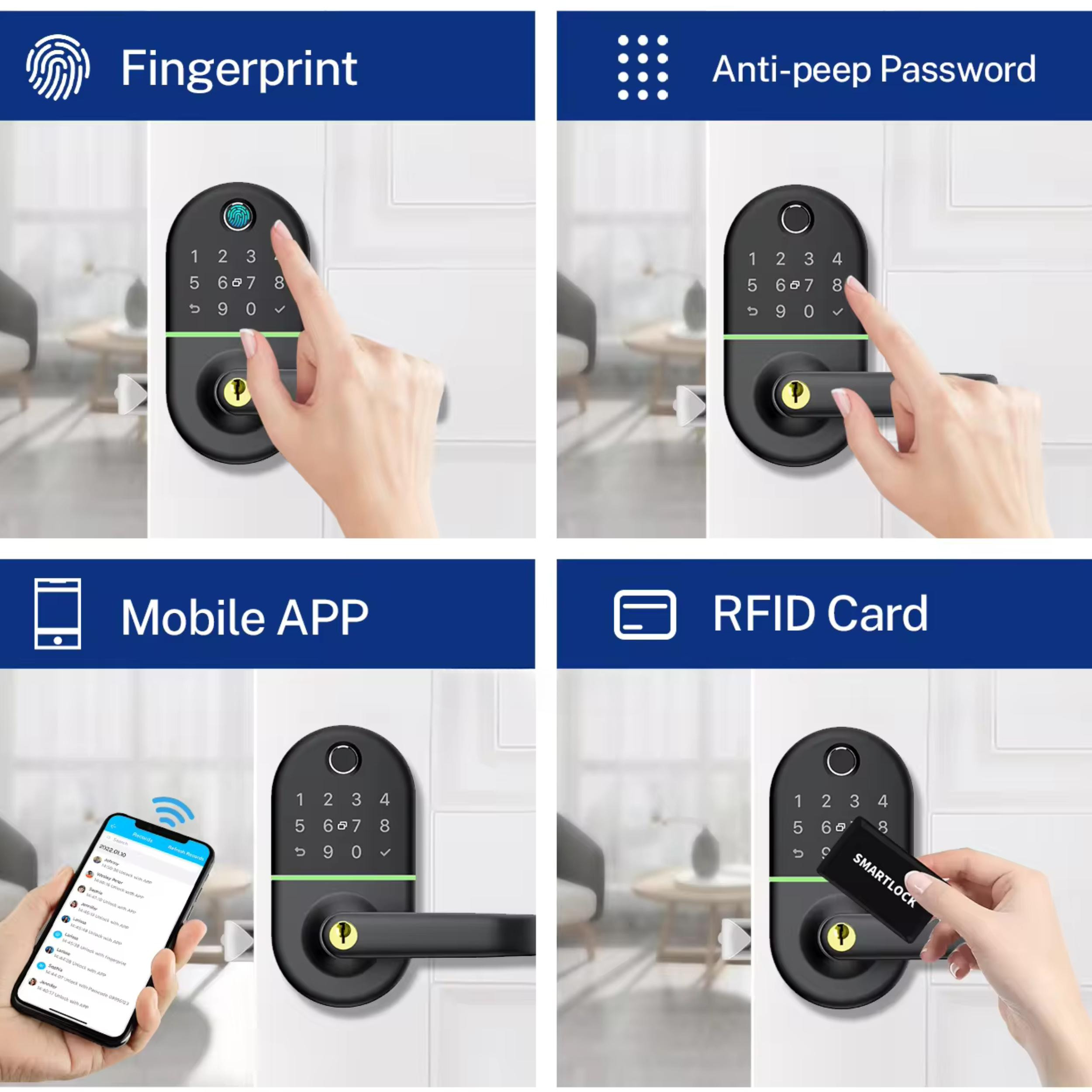 Keyless Entry Door Lock, Fingerprint Smart Door Lock with Keypad and Handle