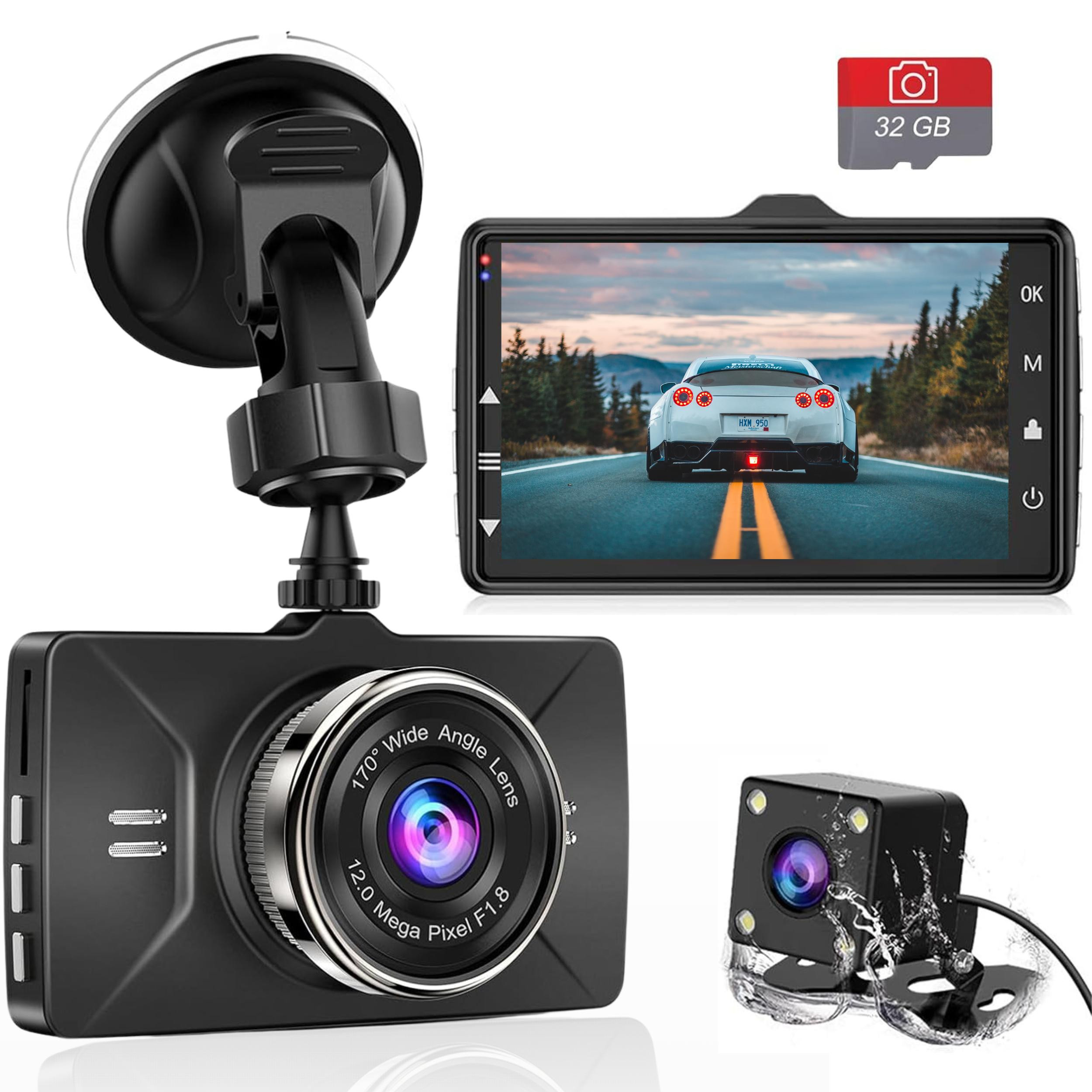 1080p Dual Dash Cam Front and Rear Camera, Night Vision, Parking Monitor, Waterproof Rear Camera, 32GB SD Card